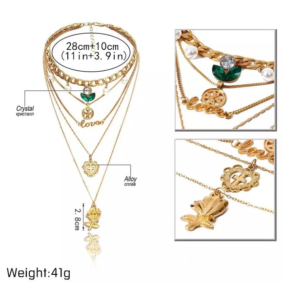 Gold Boho chocker five layer necklace - Picture 2 of 3